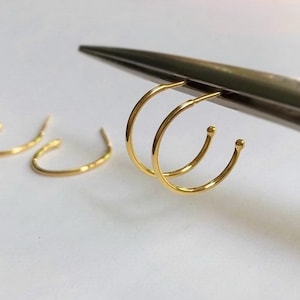 2 Pcs 14mm 14K Gold Filled Open Circle Earrings With Ball End, C Shape Ear Wire, Dot Hoops, Stud Earring, Earring Findings, Made In USA