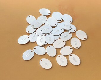 5 st 7,3x5,5 mm 925 sterlingsilver ovala kvalitetsetiketter, ovala droppar, ovala tomma, stämplade med 925, grossist, tillverkade i USA