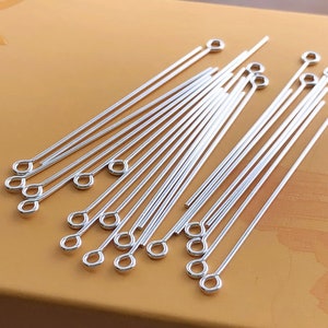 20 Pcs 22 Gauge 1.5 Inch/2 Inch 925 Sterling Silver Eye Pins, Wholesale, Made in USA