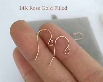 2 ganchos para pendientes de 11,5 x 20 mm, chapados en oro rosa de 14 quilates, con extremo de bola, estilo francés, fabricados en EE. UU.