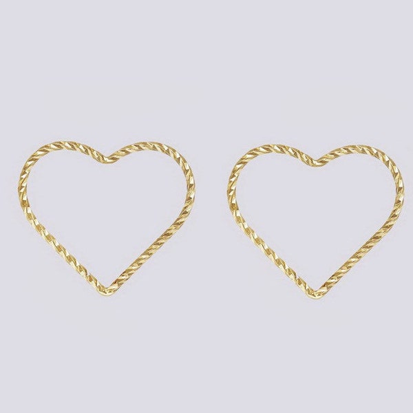 17.5mm 14K Gold Filled Sparkle Wire Heart Charm, Hollow Heart Charm/Connector, Bulk, Made in USA