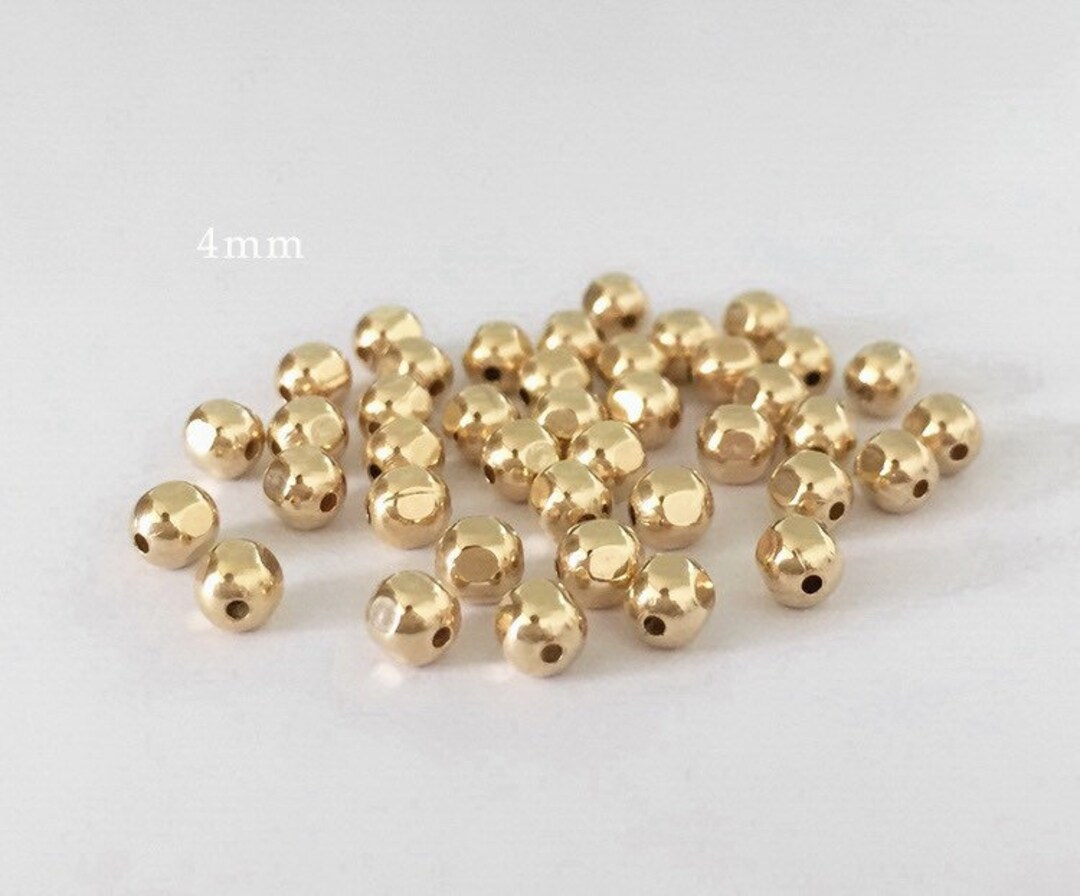 5 Pcs 4mm Gold Filled Faceted Beads, Diamond Cut Beads, 14K Gold Filled