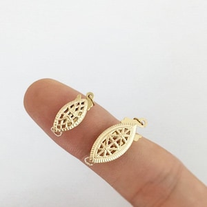 Cierre de perla ovalada de filigrana de 6 mm u 8,5 mm, chapada en oro de 14 quilates, cierre de pez, venta al por mayor, fabricado en EE. UU., FPC6123-8517