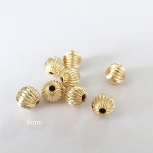 8mm 14K Gold Filled Corrugated Beads, Straight Corrugated Beads, Gold Beads, Round Beads
