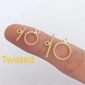9mm or 11mm 14K Gold Filled Twisted Toggle Clasp Set, Toggle Ring, Toggle Bar