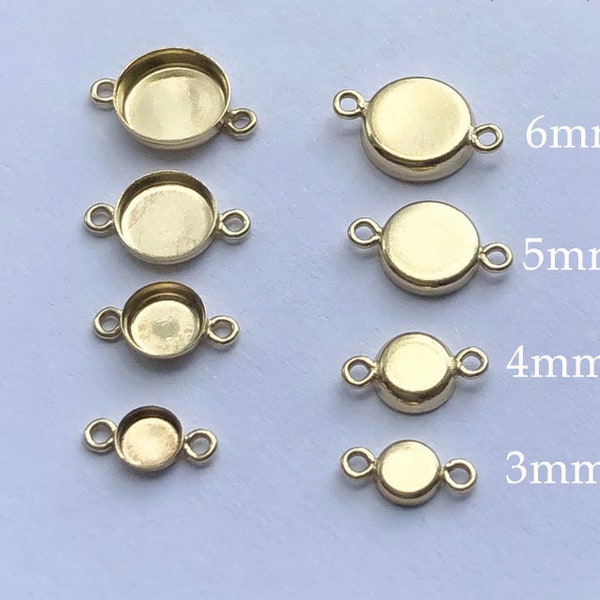 3mm/4mm/5mm/6mm 14K Gold gefüllter Lünettenbecher mit 2 befestigten Ringen, Lünettenbecherverbinder, Lünettenfassung, Lünettenverbinder, rund schlicht