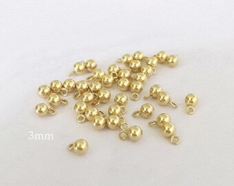 2 Pcs 3mm 14K Gold Filled Ball Charm, Ball Drop with closed Jump Rings, 14K Gold Filled Charm, Wholesale, Bulk, Made in USA