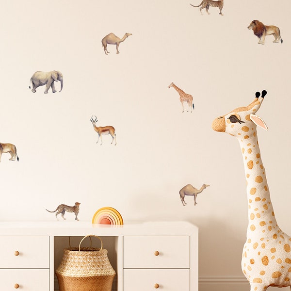 Africa Safari Animals Wall Decal | Nursery Kids Room Bedroom Furniture Deco | Watercolor Animal Wall Decal | Educational Realistic Drawing