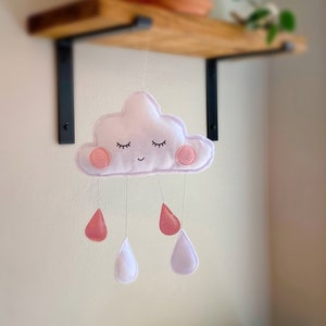 Felt Cloud with Raindrops Wall Hanging | Crib Decoration | 11"x12" (28cmx30cm) | Happy Smiling Cloud with Raindrops Wall Hanging