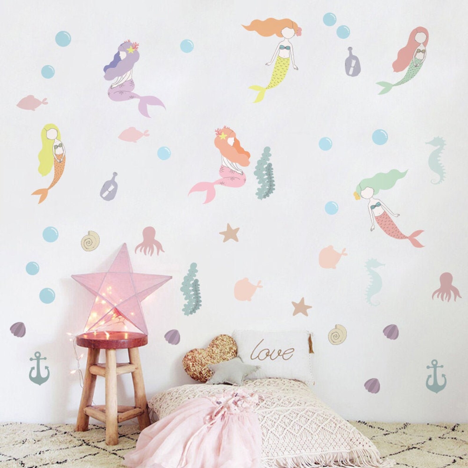 Pastel Mermaid Wall Decal Under the Sea Friends Wall Sticker Etsy