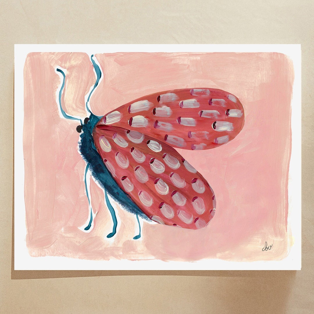 Pink Moth Art, Kids Bugs Poster, Insects Wall Art, Kids Quirky Wall Art