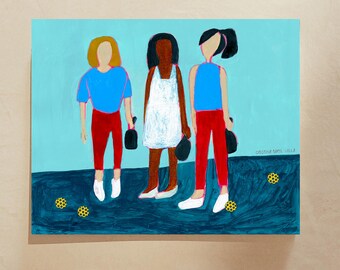 Me and my Friends Playing Pickleball Art Print, Pickleball Gift for Her, Pickleball Home Decor, Pickleball Poster, Pickleball Wall Art Gift