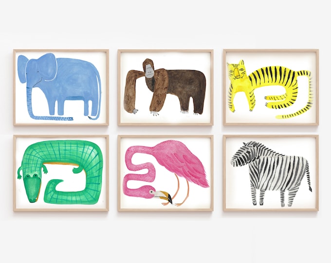 Colorful Jungle Animals Printables, Safari Wall Art Illustrations ...