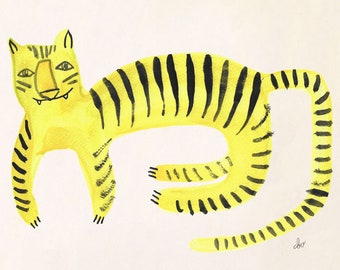Tiger illustration, kids jungle, safari wall art, MCM prints for kids, Fun quirky art, One of a Kind, Eclectic Kids Decor