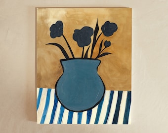 Modern Flower Vase Art, Abstract Flower Poster, Colorful Flower Art Print, Ochre Vase Art, Moody Floral Art, Scandi Vase Poster