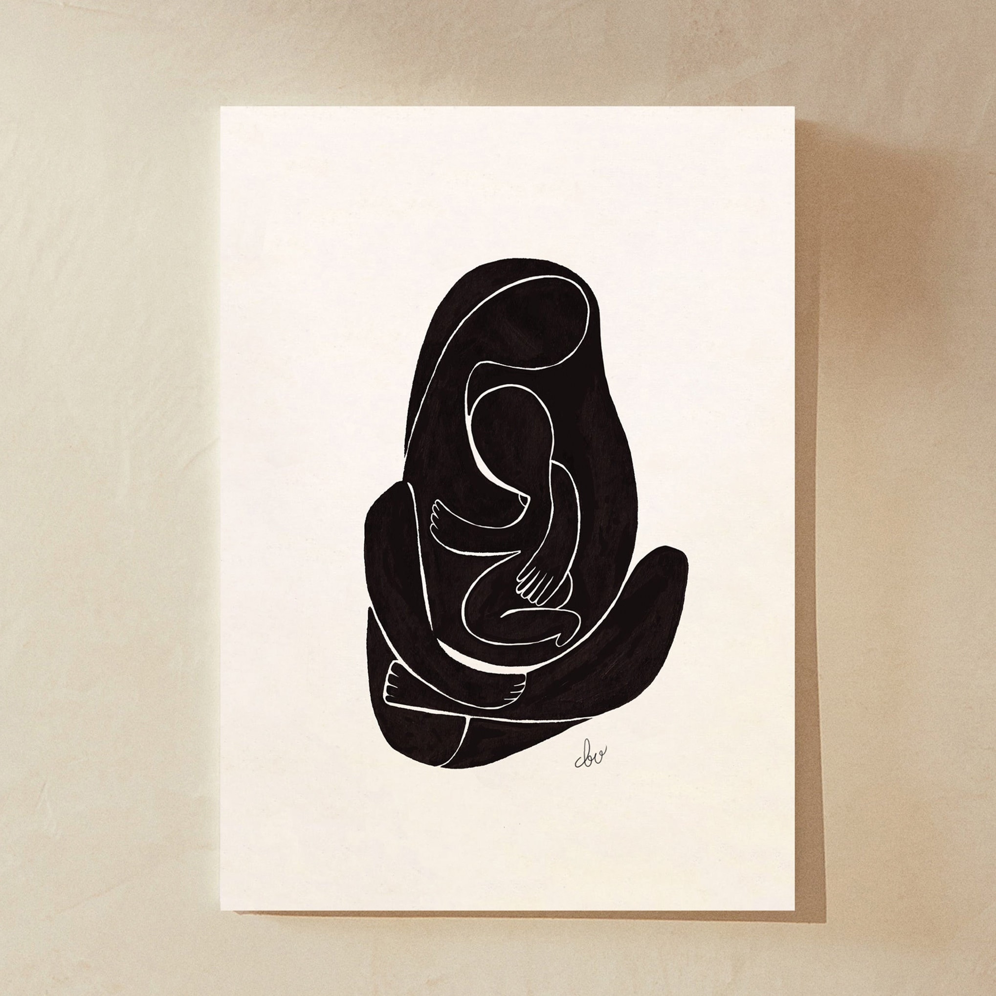 Mother and Child Modern Art, Minimalist Black and White Art, Silhouette ...