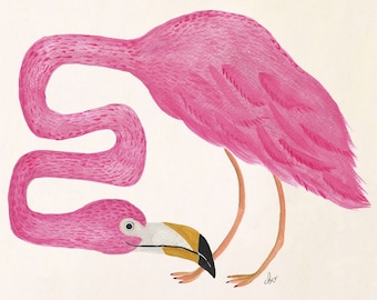 Pink Flamingo illustration, kids jungle, safari wall art, MCM prints for kids, quirky art, One of a Kind, Eclectic Kids Decor