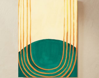 Mid Century Modern Arch and Circle Giclee Print / MCM Wall Art / Jade Green and Beige Yellow / Eclectic Modern Art / Abstract Wall Art
