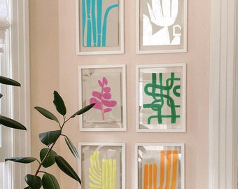 Mid Century Modern wall art prints, Colorful Abstract Shapes, Matisse Inspired Art, MCM Gallery Wall, Modern Colorful Art Set 8x10, MCM Art
