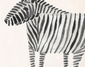 Funky Zebra illustration, kids jungle, safari wall art, MCM prints for kids, quirky art, One of a Kind, Eclectic Kids Decor