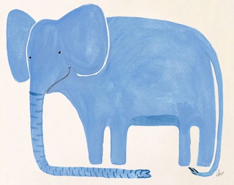 Elephant illustration, kids jungle safari wall art, Retro MCM prints for kids, Funky art, Eclectic Kids Decor, Danish Modern Kids Wall Art