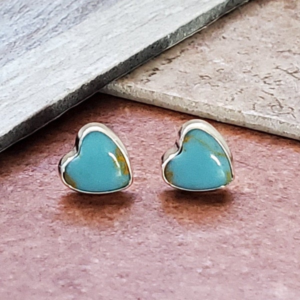 Heart Stud Earring, 6mm, Kingman Turquoise Color, Sterling Silver, Made in USA