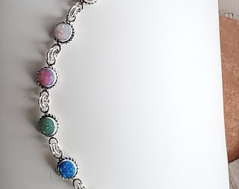 Opal Bracelet, Multiple Colors, Sterling Silver, Made in USA