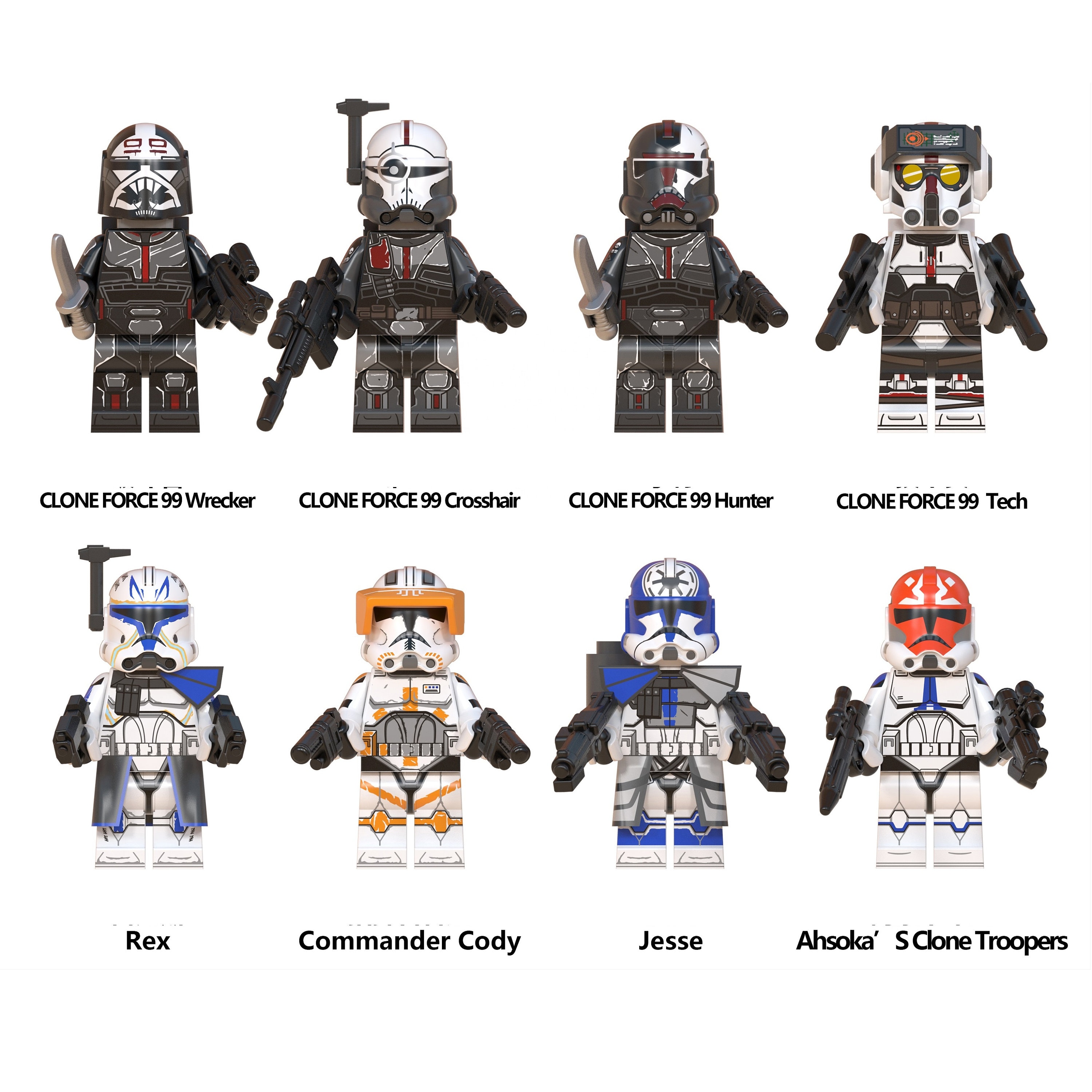 Details about   Star Wars BAD BATCH Clone Wars Force 99 Custom 8Pcs Lot Minifigure Building Toys 