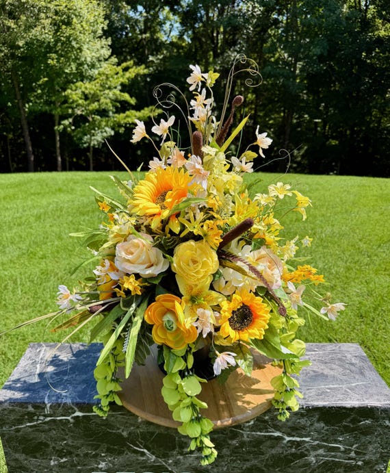One-of-a-Kind cannot be duplicated Silk Flower Cemetery Arrangement - Memorial Headstone Arrangement - Grave Decoration