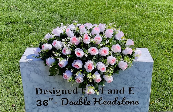 Beautiful White and Soft Pink  Roses Cemetery Saddle, Flowers for the Cemetery, Sympathy Flowers, Cemetery Flowers, Gravesite Flowers