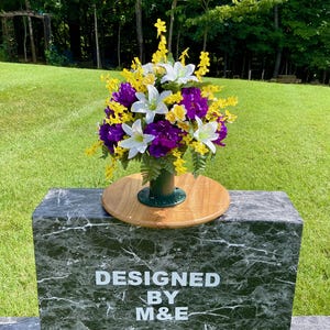 Purple, Yellow and Green Cemetery Vase, Vase, Memorial Cemetery Vase, Memorial Flowers, Memorial Day Cemetery Vase, Sympathy Flowers