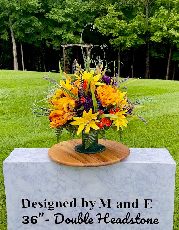Purple and Yellow Cemetery Vase, Vase Arrangement, Memorial Cemetery Vase, Memorial Flowers, Spring Cemetery Vase, Sympathy Flowers