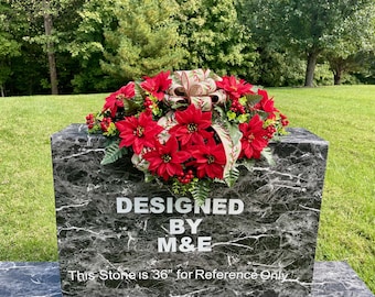 Red Poinsettias & Bow Memorial Flowers, Winter Grave Decorations Cemetery Flowers Grave Holiday Arrangement