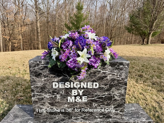 White and Purple Bright Cemetery Saddle, Quality Flowers, Grave Decoration, Memorial Flowers