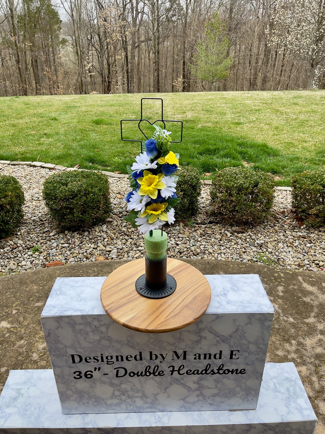 Whitepurpleyellow Silk Flowers on Cross, Cemetery Cross With Heart, 22 Cross Flower