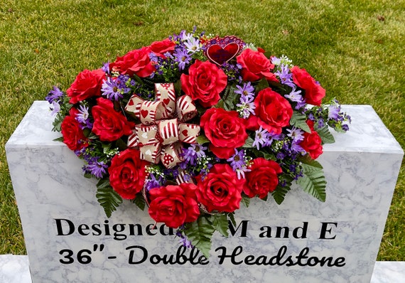 Red and Purple Valentine Cemetery Saddle, Flowers for the Cemetery, Memorial Day, Sympathy Flowers, Cemetery Flowers, Gravesite Flowers