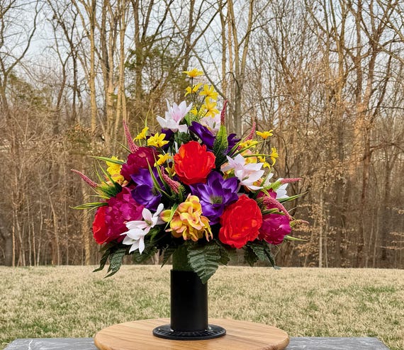 Beautiful Bright Multi-Colors Cemetery Vase, Grave Decorations, Memorial Arrangement Flowers