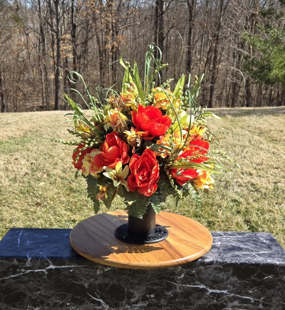 Vibrant Fall Cemetery Vase - Yellows-Pinks Fall Cemetery Vase, Vase Arrangement, Memorial Flowers, Spring Cemetery Vase, Sympathy Flowers