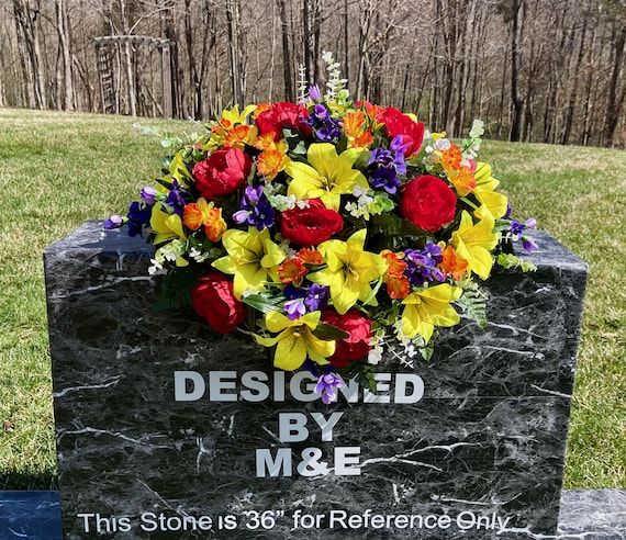Red-Yellow-Orange-Purple Quality Silk Flowers, Cemetery Saddle, Cemetery Flower, Headstone Saddle, Cemetery Arrangement, Memorial Day Flower
