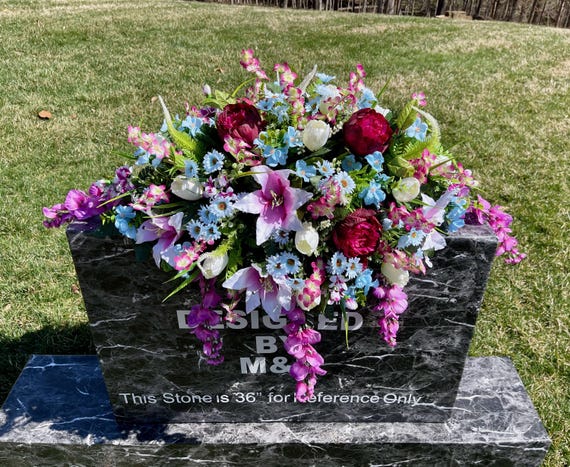 Blue-Burgundy Cemetery Saddle, Flowers for the Cemetery, Memorial Day Saddle, Sympathy Flowers, Cemetery Flowers, Gravesite Flowers