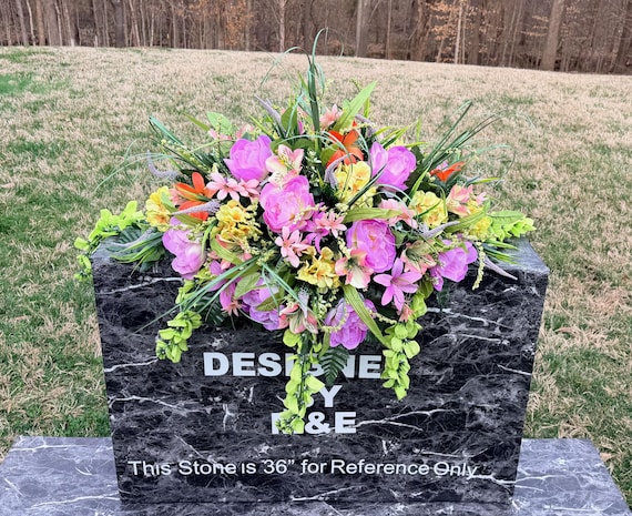Beautiful Pastels, Pink, Orange, Purple and Blue Cemetery Saddle, Grave Decorations Silk Memorial Flowers