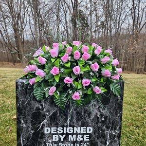 Pink Rose Cemetery Saddle: Headstone Flower Arrangement, 23-25&quot;