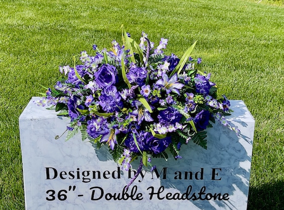 Purple Quality Silk Cemetery Saddle, Flowers for the Cemetery, Memorial Day Saddle, Sympathy Flowers, Cemetery Flowers, Gravesite Flowers