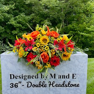 1 Red-Yellow-Orange Quality Silk Flowers, Cemetery Saddle, Cemetery Flowers, Headstone Saddle, Cemetery Arrangement, Memorial Day Flowers