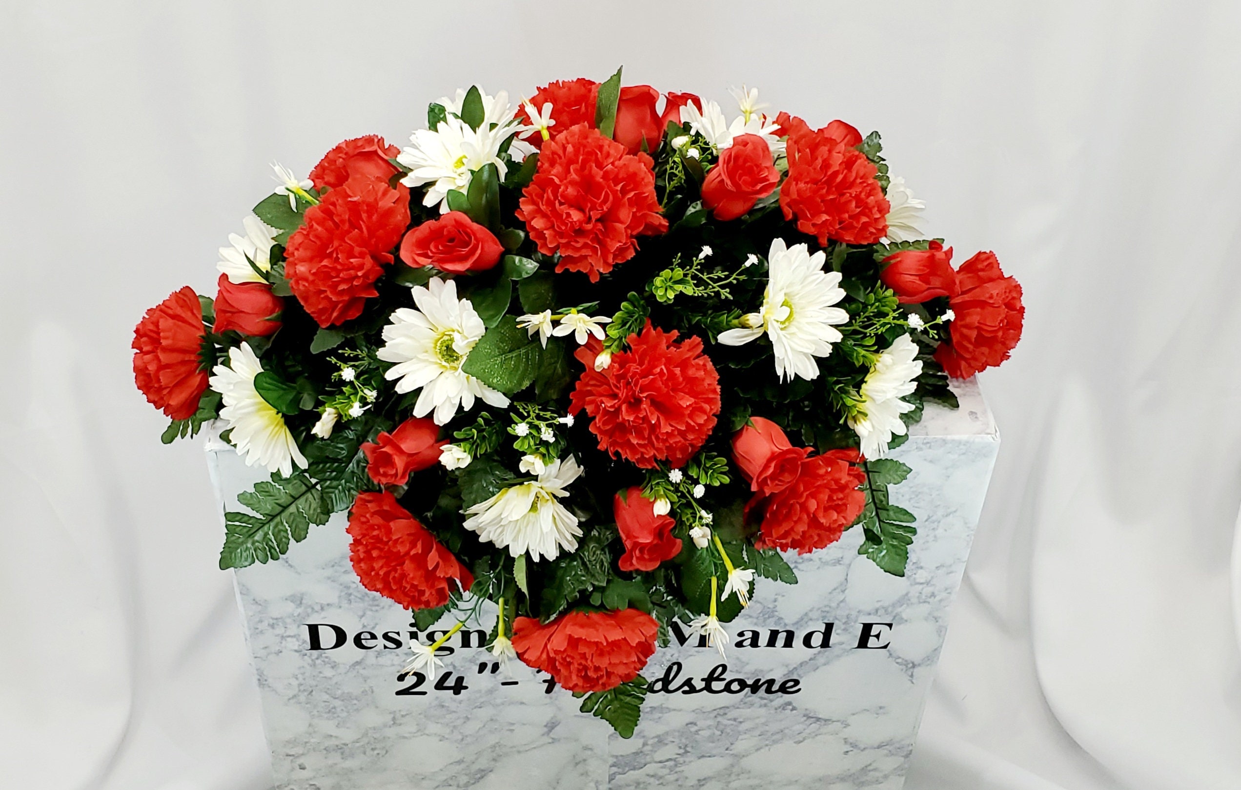 Holiday Saddle, Red and White Cemetery Saddle, Double Headstone Saddle