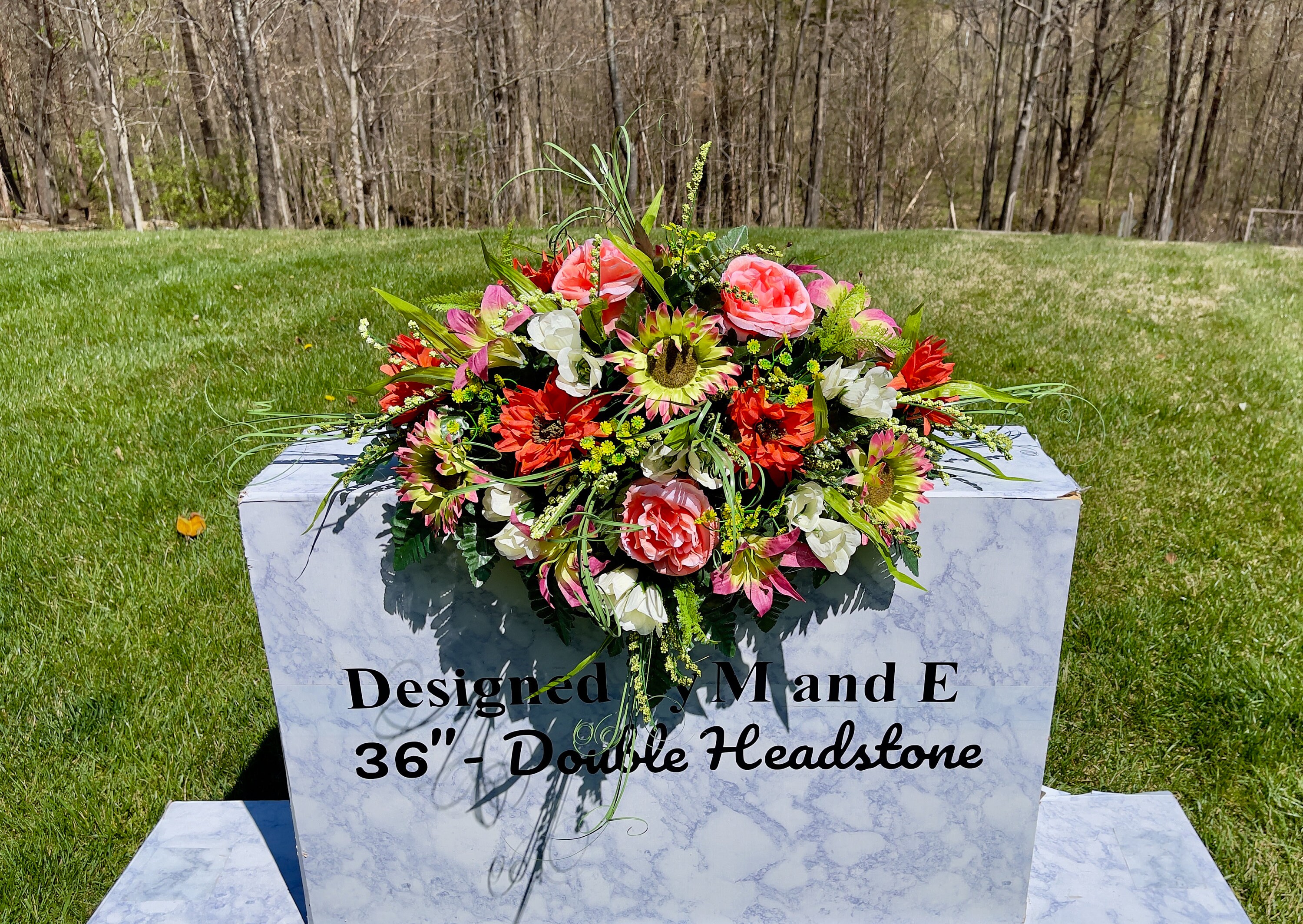 1 Unique, Multicolor Quality Silk Flowers, Cemetery Saddle, Cemetery