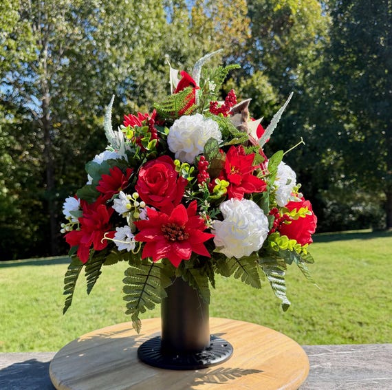 Male and Female Cardinals Cemetery Vase, Grave Flower Vase Arrangement, Male and Female Redbird Cemetery Vase Arrangement