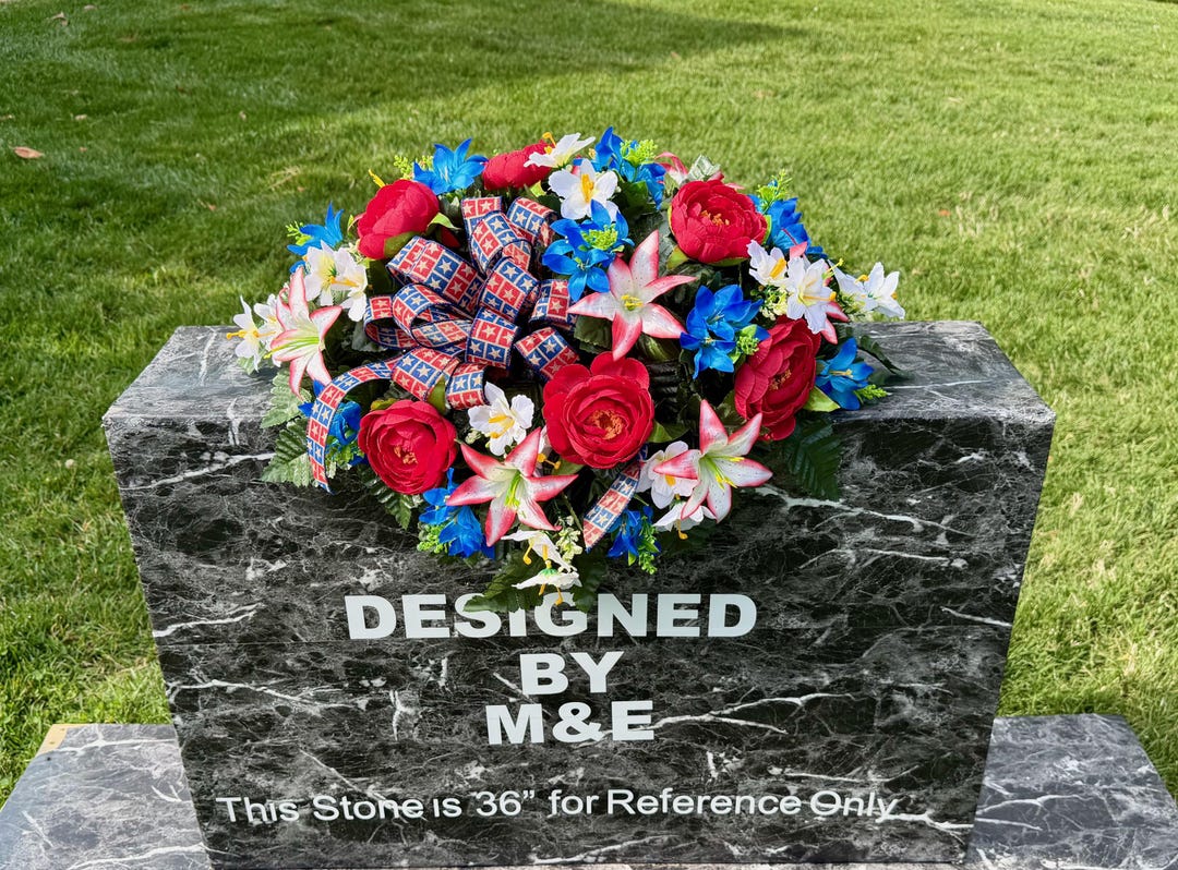 Patriotic Cemetery Saddle: Red, White and Blue Silk Memorial Flowers - Etsy