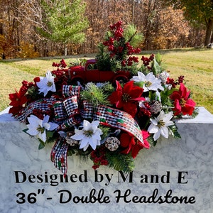 Red Truck with Bow in Christmas Cemetery Saddle, Christmas Farm Truck, Christmas Cemetery Flowers, Christmas Arrangement, Memorial Flowers