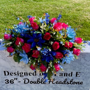 Bright Pink and Blues Cemetery Saddle, Flowers for the Cemetery, Memorial Day Saddle, Sympathy Flowers, Cemetery Flowers, Gravesite Flowers